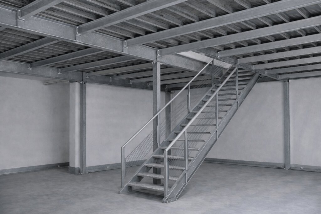 Depo ve üretim alanlarında kullanılan çelik asma kat sistemi uygulaması