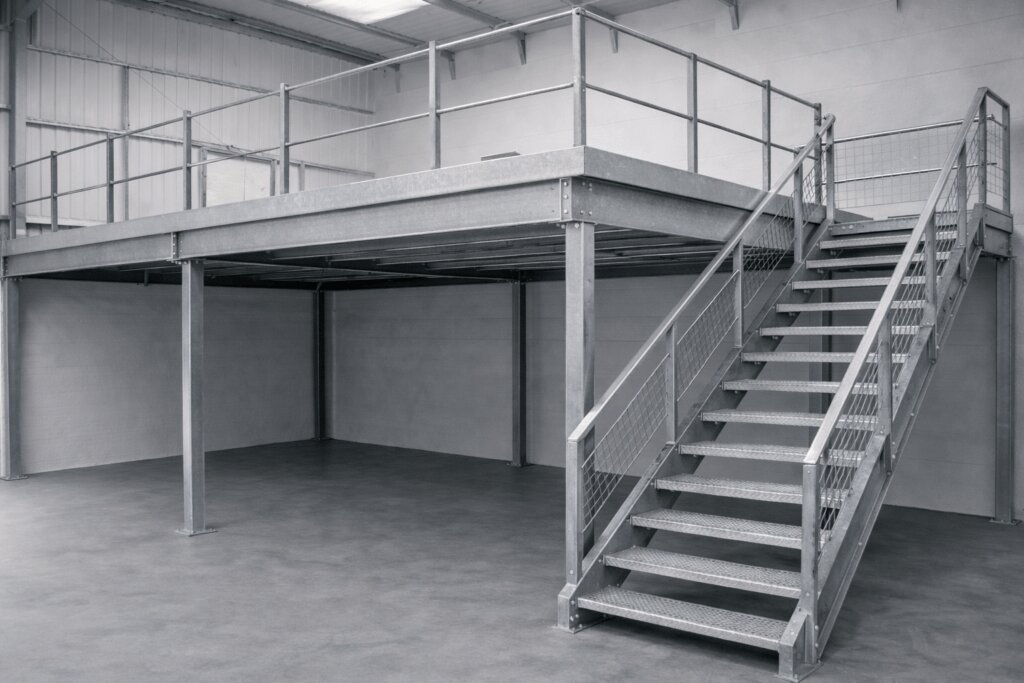 Depo ve üretim alanları için tasarlanan çelik asma kat mezzanine sistemi