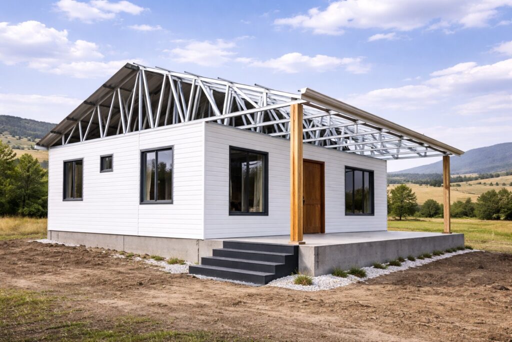 çelik prefabrik müstakil ev yapısı tek katlı modern prefabrik yapı