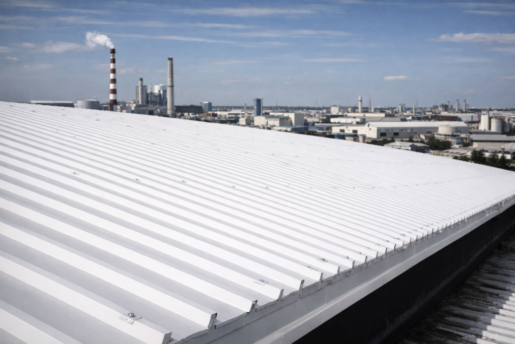 Sandviç panel çatı kaplama sistemi, endüstriyel yapı ve fabrika çatılarında kullanılan ısı yalıtımlı çelik panel uygulaması