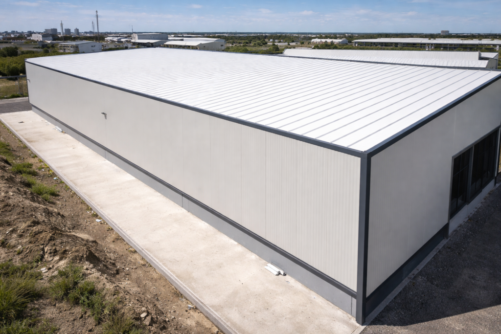 Sandviç panel çatı kaplama sistemi, fabrika ve depo yapılarında kullanılan ısı yalıtımlı çelik çatı paneli