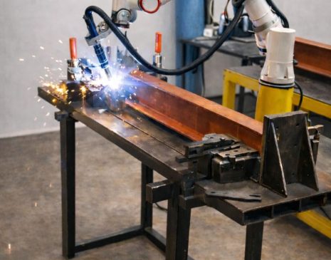 Endüstriyel robot kolu ile çelik konstrüksiyon kaynak işlemi