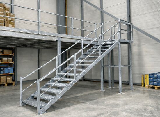 Asma kat sistemleri için çelik merdiven uygulaması