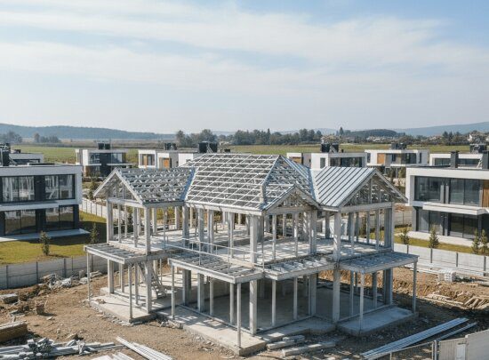 Çelik villa projesine ait hafif çelik konut yapısının inşaat aşaması