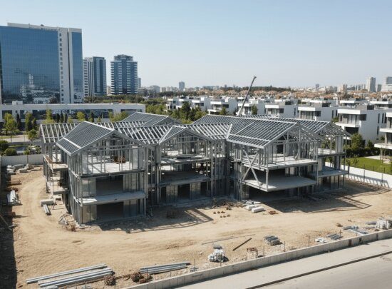 Çelik villa projesine ait hafif çelik konut yapısının inşaat aşaması görüntüsü