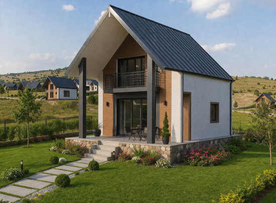 Sandviç panel kaplamalı prefabrik ev modeli, modern ve ısı yalıtımlı küçük konut yapısı