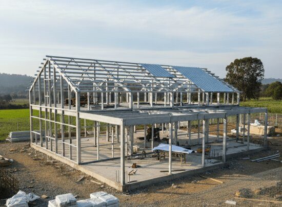 Tek katlı çelik villa projesine ait hafif çelik yapı sisteminin inşaat aşaması