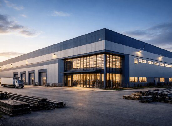 Modern çelik üretim ve sanayi yapısı projesi kapsamında inşa edilen endüstriyel fabrika binası